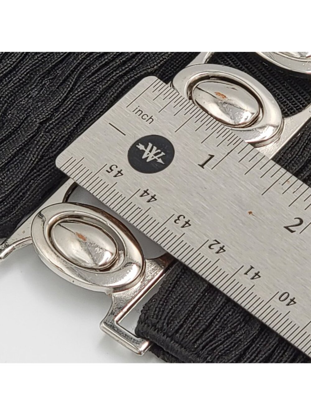VTG Black Wide Stretch Belt With Silver-Tone Oval Buckle Closure 3.5 Inches Wide - Picture 11 of 13